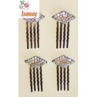 PEINETA RHODIO 4 PUAS ROMBO STRASS MENUDO CRISTAL