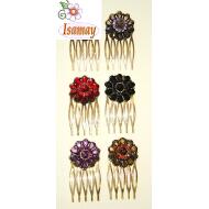 PEINETA 5 PUAS ROSETON STRASS Y PIEDRAS ACRILICAS COLORES