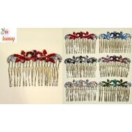 PEINETA LARGA PLATA RAMAS STRASS COLOR