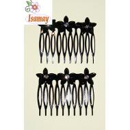 PEINETA METAL NEGRA 3 FLORES ACRILICA NEGRA CON 1STRASS CRISTAL