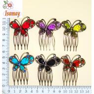 PEINETA MARIPOSA BRONCE PIEZAS ACRILICAS FACETADAS COLORES