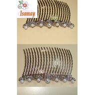 PEINETA PLATEADA ORLA STRASS Y PERLAS