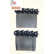 PEINETA NEGRO MATE FILA FLORES HEMATITE