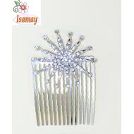 PEINETA FLOR PLATEADA PICOS STRASS CRISTAL