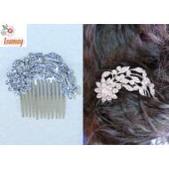 PEINETA PLATA FLOR CON RAMILLETE CRISTAL