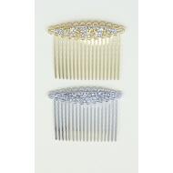 PEINETA ORO / PLATA OVALO LABRADO FLORES STRASS