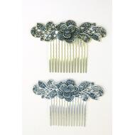 PEINETA GRAN MODELO ORO VIEJO / PLATA VIEJA FLOR CON HOJAS LABRADAS HEMATITE
