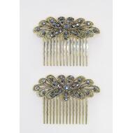 PEINETA ORO VIEJO FLOR CONCENTRICA STRASS HEMATITE