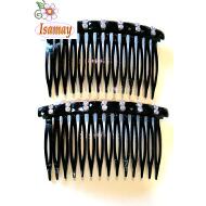 PEINETA NEGRA PASTA CUADRADOS NEGROS ACRILICOS FACETADOS CON CRISTAL