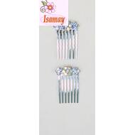 PEINETA PLATEADA 3 FLORES STRASS CRISTAL Y AB