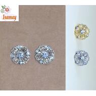 PENDIENTE PRESION FLOR ORO / PLATA LABRADA 1 CRISTAL