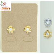 PENDIENTE PRESION DORADO / PLATEADO FLOR METALICA CON PERLA CENTRAL