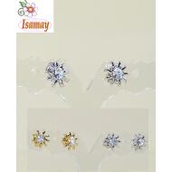 PENDIENTE PEQUEÑO PRESION DORADO / PLATEADO SOL CON STRASS PEQUEÑO BLANCO CENTRO
