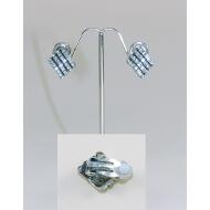 PENDIENTE CLIP ROMBO PLATA VIEJA LINEAS CRISTAL