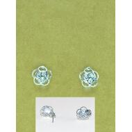 PENDIENTE PRESION PINCHO ACERO FLOR PLATEADO 3 CRISTALES
