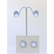 PENDIENTE PRESION PLATA PERLA Y CENEFA PICOS MICROSTRASS