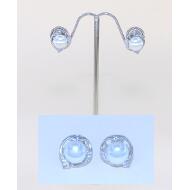 PENDIENTE PRESION PLATA PERLA Y CENEFA DESIGUAL MICROSTRASS