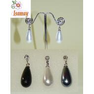 PENDIENTE TUERCA CRISTAL PEQUEÑO + OVAL PERLADO COLGANDO