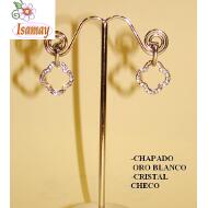 PENDIENTE CHAPADO EN ORO BLANCO CON STRASS BLANCO CON FORMA DE FLOR