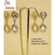 PENDIENTE CHAPADO EN ORO BLANCO CON STRASS BLANCO FORMA GOTA 