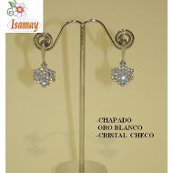 PENDIENTE CHAPADO EN ORO BLANCO Y CRISTAL CHECO BLANCO