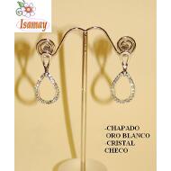PENDIENTE CHAPADO EN ORO BLANCO CON PIEDRAS DE CRISTAL CHECO CON FORMA OVAL