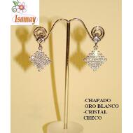 PENDIENTE CHAPADO EN ORO BLANCO CON PIEDRAS EN CRISTAL CHECO CON FORMA DE ROMBO