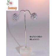 PENDIENTE BAÑO ORO BLANCO ROSA STRASS CRISAL CHECO