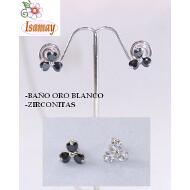 PENDIENTE BAÑO ORO BLANCO TREBOL CIRCONITAS