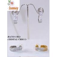 PENDIENTE CHAPADO ORO STRASS CHECO SEMI CIRCULO