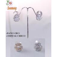 PENDIENTE CHAPADO ORO STRASS CHECO FLOR