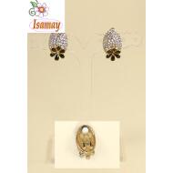 PENDIENTE CLIP OVAL CON FLOR DORADA / PLATEADA CHAPADO ORO Y CRISTAL CHECO