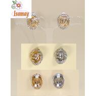 PENDIENTE CLIP DORADO / PLATEADO CHAPADO ORO BLANCO FLOR LABRADA CRISTAL CHECO
