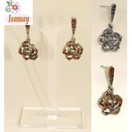 PENDIENTE PRESION PLATA / BRONCE ROSA LABRADA STRASS 2 TONOS