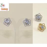 PENDIENTE PRESION DORADO / PLATEADO FLOR CON STRASS PEQUEÑO BLANCO