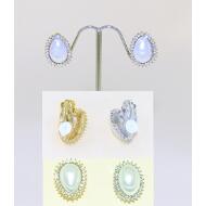 PENDIENTE CLIP ORO / PLATA OVAL PERLA CENEFA STRASS BAÑO ORO BLANCO
