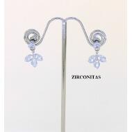 PENDIENTE PRESION HOJITAS ZIRCONITA BAÑO ORO BLANCO