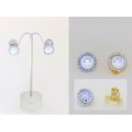 PENDIENTE CLIP ORO / PLATA CIRCULAR PERLA CENEFA STRASS BAÑO ORO BLANCO