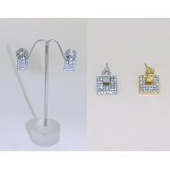 PENDIENTE PRESION CUADRADO ESLABON STRASS CRISTAL ORO / PLATA