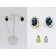 PENDIENTE CLIP OVAL AZABACHE FACETADO CENEFA STRASS ORO / PLATA