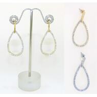 PENDIENTE PRESION ORO / PLATA SILUETA LAGRIMA STRASS CRISTAL