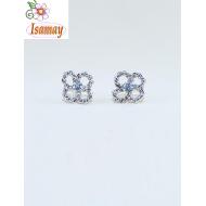 PENDIENTE PRESION PLATEADO FLOR HUECA 1 CRISTAL