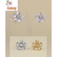 PENDIENTE PRESION FLOR 5 PETALOS CON STRASS DORADO / PLATEADO