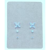 SET 3 PARES PENDIENTES PLATEADOS BASICOS Y FLOR PICOS