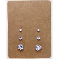 SET PLATEADO 3 PARES PENDIENTES SOLITARIO STRASS