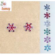 PENDIENTE PRESION PLATEADO FLOR STRASS COLORES VIVOS