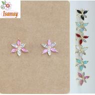PENDIENTE PRESION ORO FLOR PICOS ACRILICOS COLORES Y CRISTAL