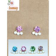 PENDIENTE PRESION ORO CRISTAL COLOR CON 3 OPAL BLANCOS