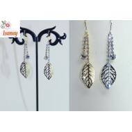 PENDIENTE GANCHO HIPPIE ORO / PLATA 1 CADENITA STRASS Y HOJA