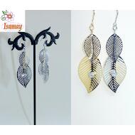 PENDIENTE GANCHO HIPPIE ORO / PLATA HOJA 1 STRASS